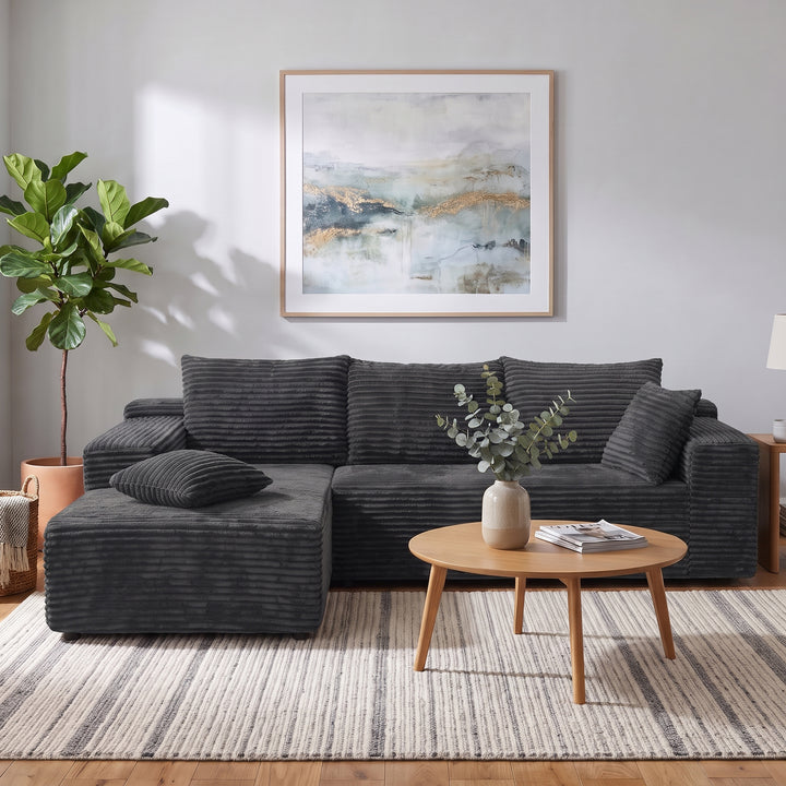 Modular L-Shaped Sectional Sofa Dark Grey Corduroy Couch with Deep Seat 237cm ARROWNIGHTSTAND