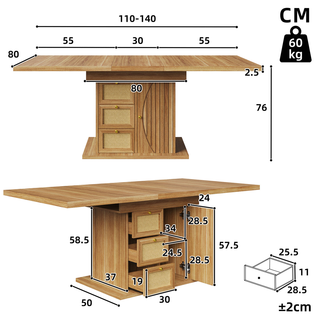 Wooden Extendable Dining Table with 3 Drawers and Cupboard 110–140cm ARROWWARDROBE