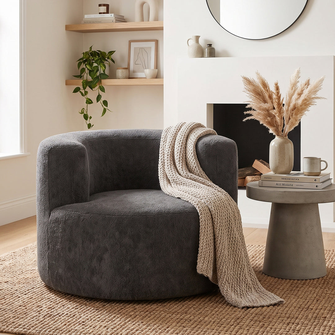 Single Grey Velvet Accent Chair with Curved Back, Compact Lounge Chair ARROWSOFA