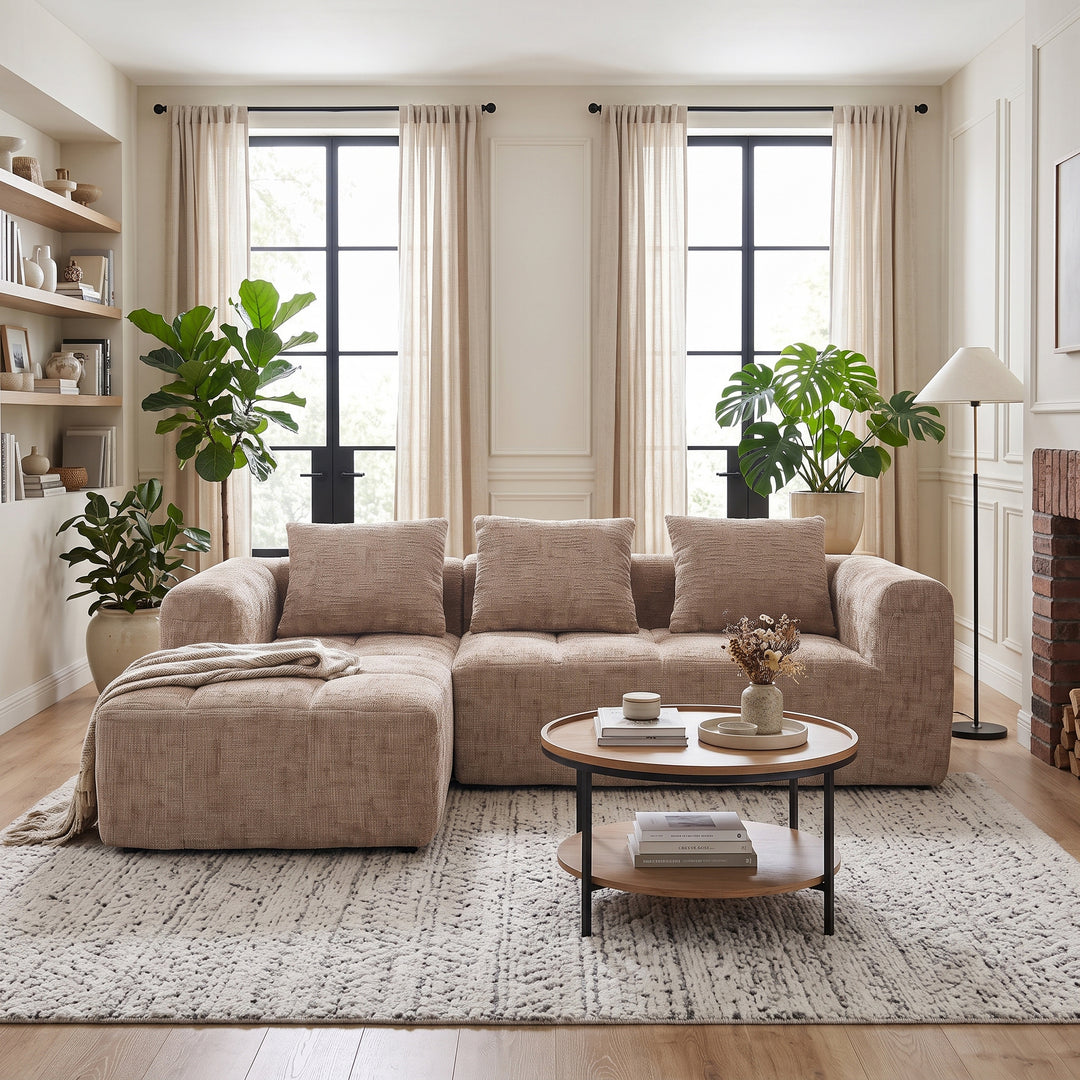 Modular Sectional 3-Seater Corner L-shape Sofa Khaki Chenille 250cm WOOLCORNER