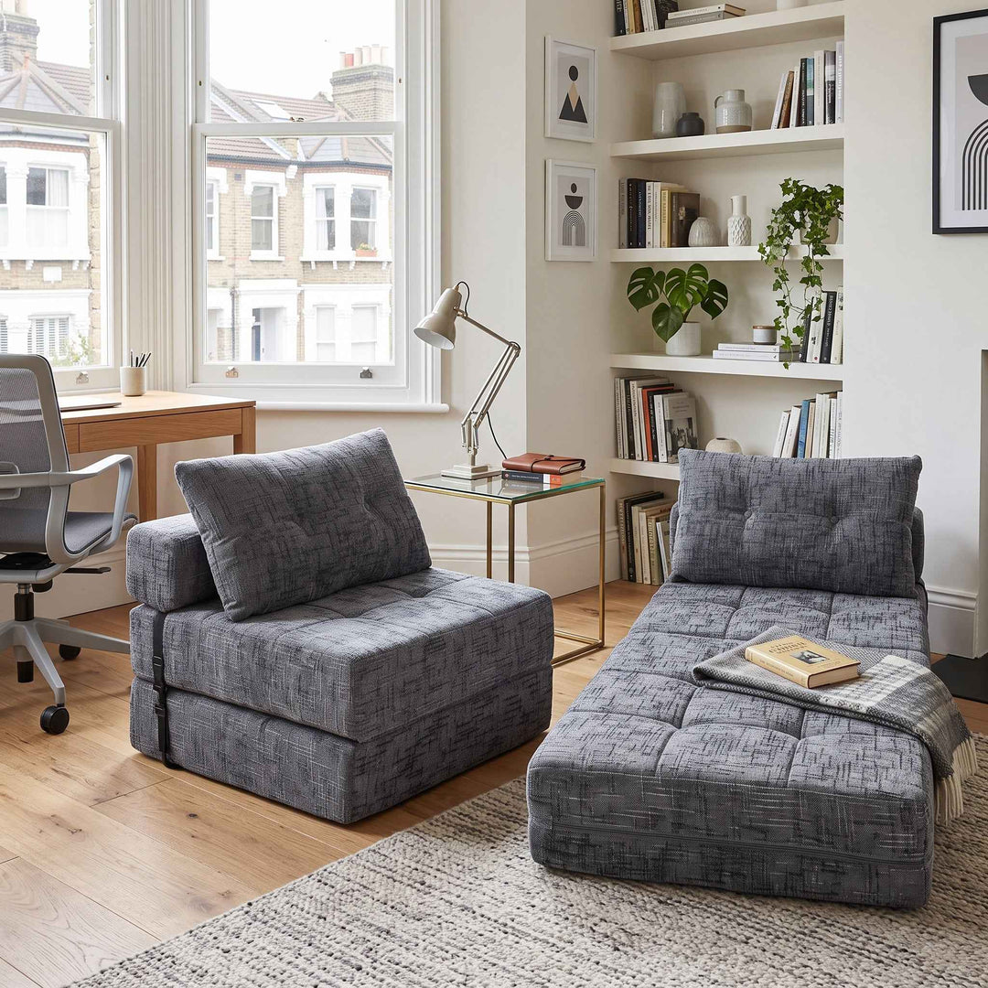 Foldable convertible floor sofa bed 2-in-1, grey RACKPLASTIC