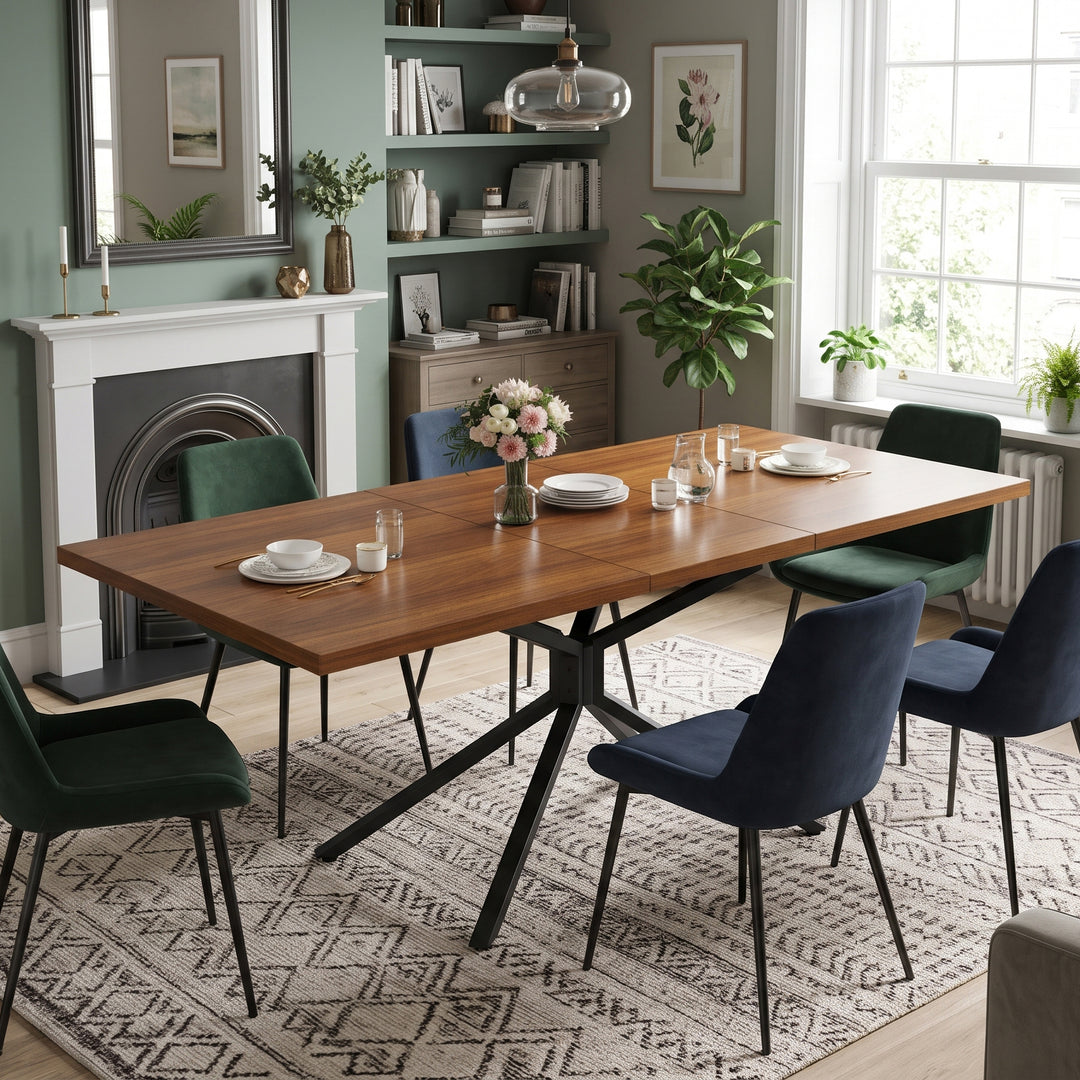 Brown Extendable Dining Table with Metal Star Base 4–6 Seats 120–160x90cm ARROWCHAIR