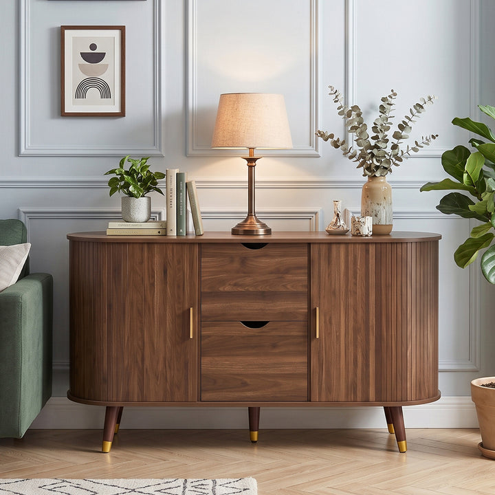 Vintage Walnut Sideboard with 2 Sliding Doors & 2 Drawers 140cm WOODCART