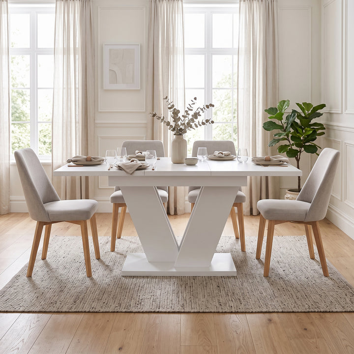 White Extendable Dining Table with V-Shaped Metal Legs 120–160x80cm WOODPLUS