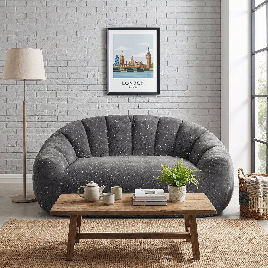 2-seater bean bag sofa plush fleece, grey lounge chair RACKGLASS