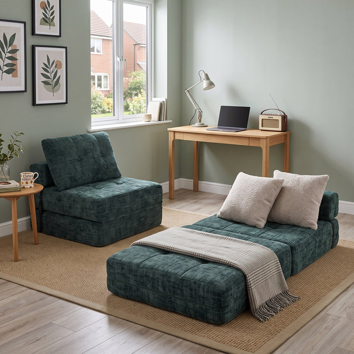 Foldable convertible floor sofa bed 2-in-1, emerald green RACKPLACE