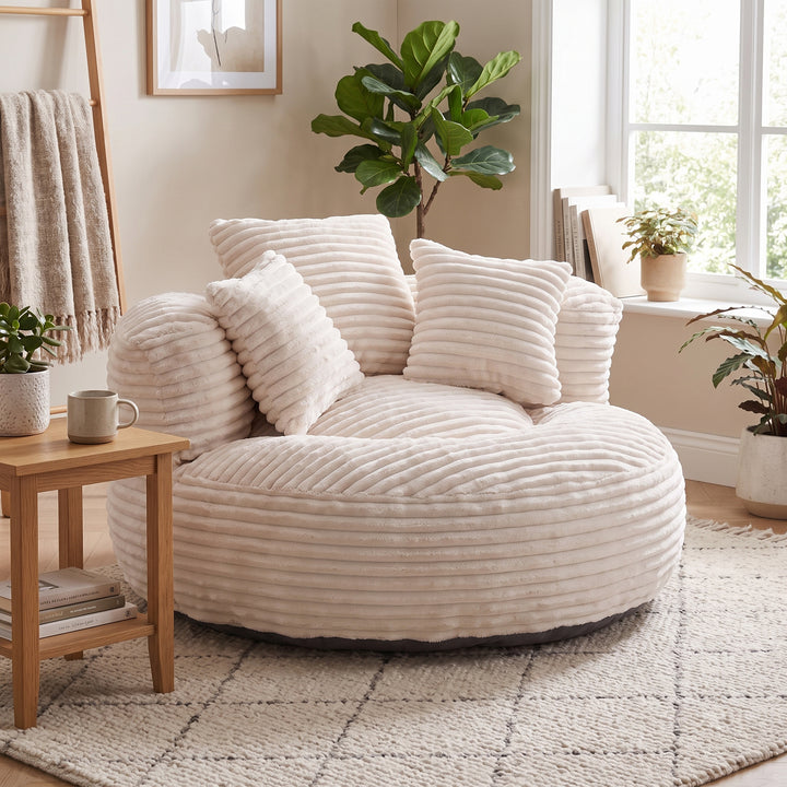 Large bean bag chair with 3 pillows, corduroy armchair, beige RACKZONE