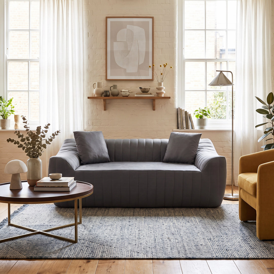 2-Seater Sofa in Grey Tech Cloth with 2 Cushions 185cm WICKERRUG