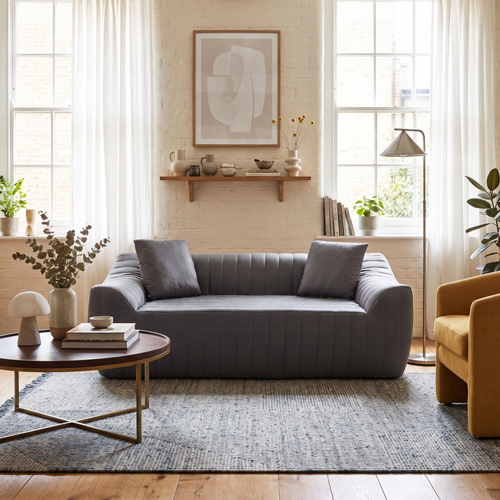 2-Seater Sofa in Grey Tech Cloth with 2 Cushions 185cm WICKERRUG