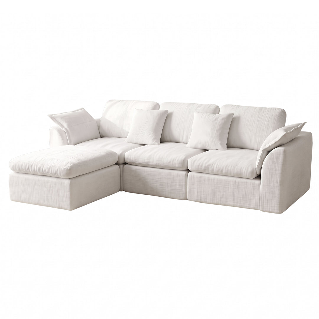 Modular 3-Seater Sectional Sofa Off-White Chenille with Movable Ottoman 246cm ARROWCREDENZA