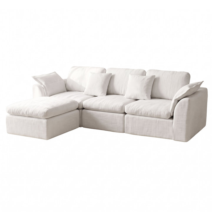 Modular 3-Seater Sectional Sofa Off-White Chenille with Movable Ottoman 246cm ARROWCREDENZA