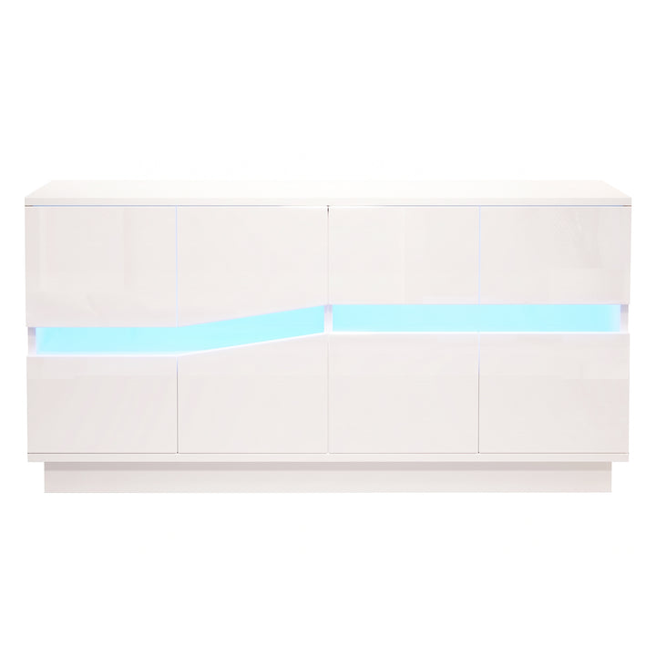 White High-Gloss Sideboard&nbsp;with 4 Doors & LED Lighting 140cm WICKERTABLE