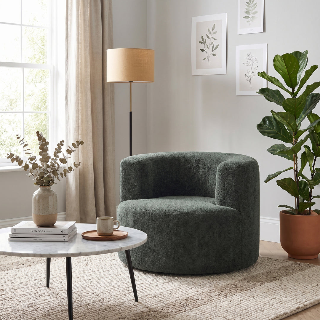 Single Green Velvet Accent Chair with Curved Back, Compact Lounge Chair ARROWSHELF