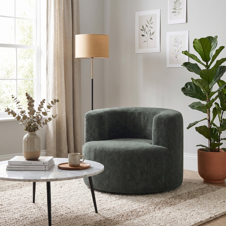 Single Green Velvet Accent Chair with Curved Back, Compact Lounge Chair ARROWSHELF