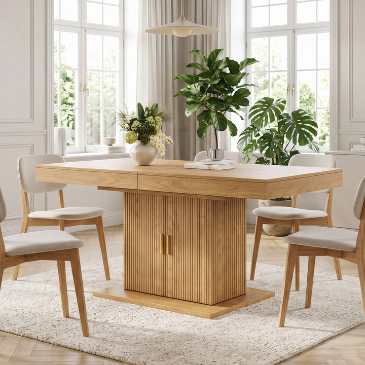 Wooden Extendable Dining Table with Storage Cabinet 140–180cm WOODPRIME