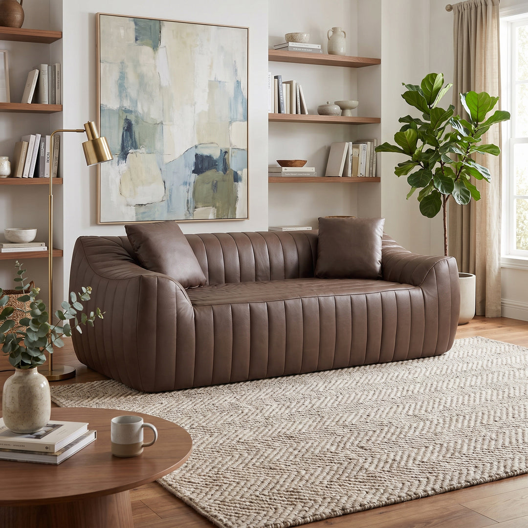 2-Seater Sofa in Brown Tech Cloth with 2 Cushions 185cm WICKERSIDEBOARD