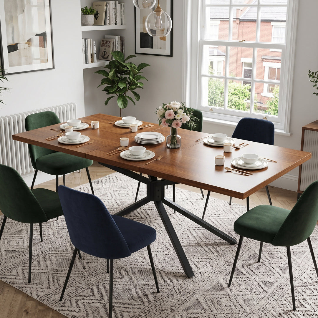 Brown Extendable Dining Table with Metal Star Base 4–6 Seats 120–160x90cm ARROWCHAIR