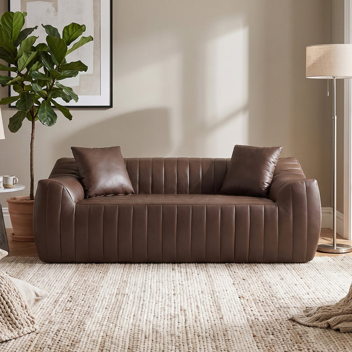 2-Seater Sofa in Brown Tech Cloth with 2 Cushions 185cm WICKERSIDEBOARD