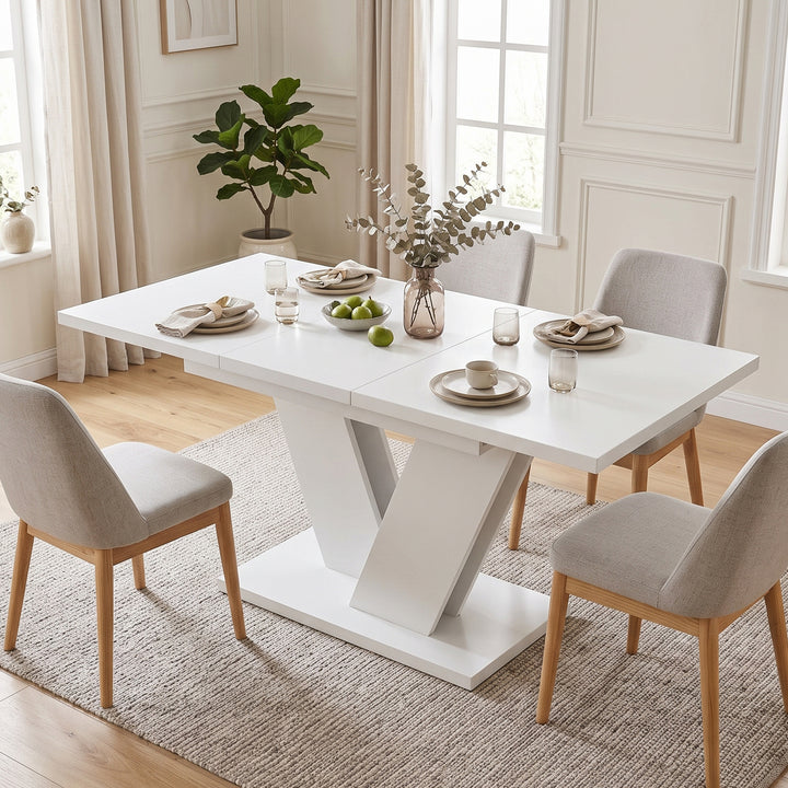White Extendable Dining Table with V-Shaped Metal Legs 120–160x80cm WOODPLUS