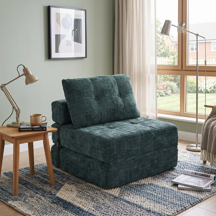 Foldable convertible floor sofa bed 2-in-1, emerald green RACKPLACE