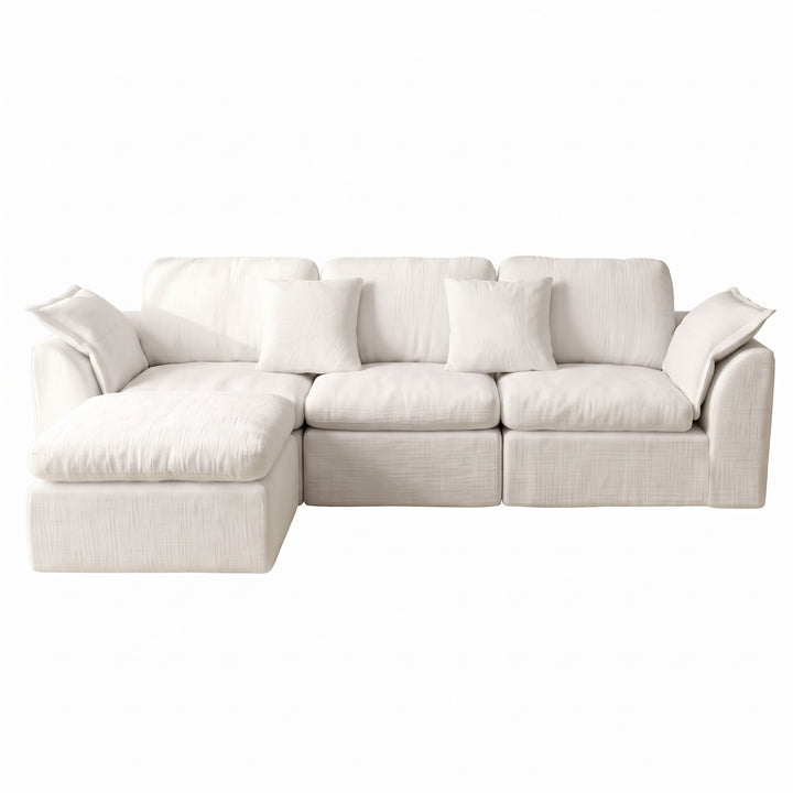 Modular 3-Seater Sectional Sofa Off-White Chenille with Movable Ottoman 246cm ARROWCREDENZA