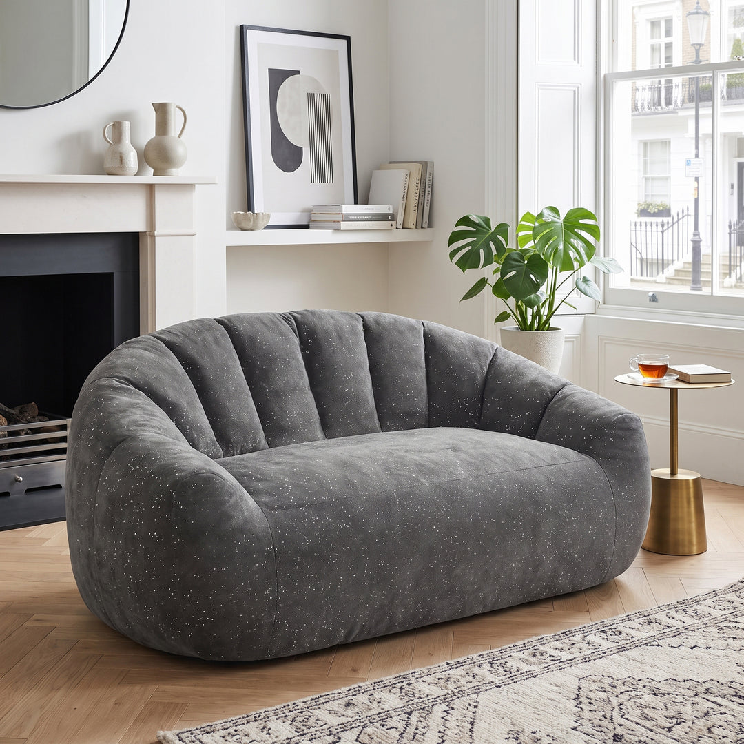 2-seater bean bag sofa plush fleece, grey lounge chair RACKGLASS