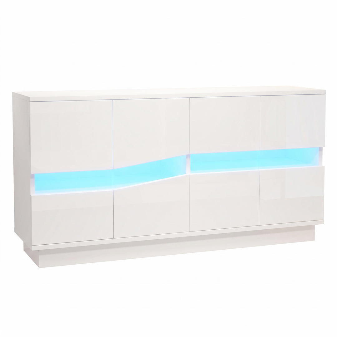 White High-Gloss Sideboard&nbsp;with 4 Doors & LED Lighting 140cm WICKERTABLE