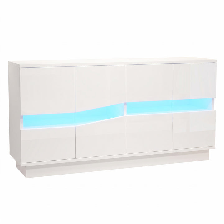 White High-Gloss Sideboard&nbsp;with 4 Doors & LED Lighting 140cm WICKERTABLE