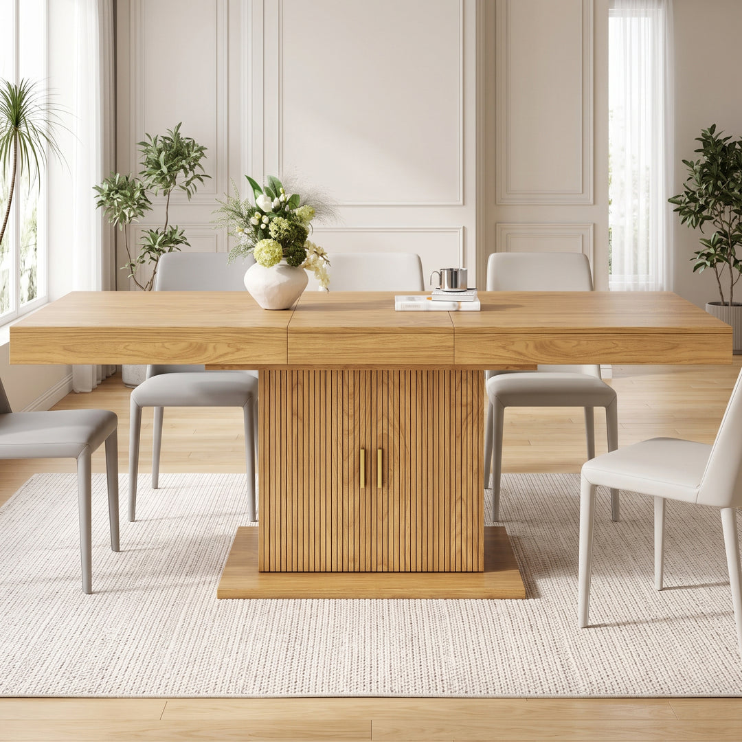 Wooden Extendable Dining Table with Storage Cabinet 140–180cm WOODPRIME