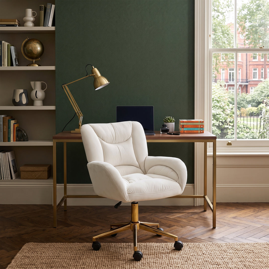 White ivory 360° swivel velvet high back office chair SHAHMIS IVORY UK