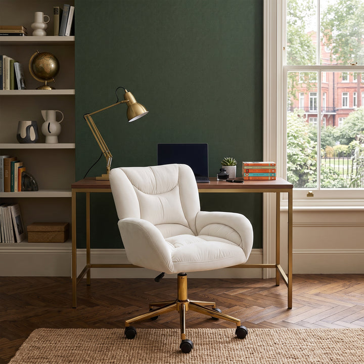 White ivory 360° swivel velvet high back office chair SHAHMIS IVORY UK