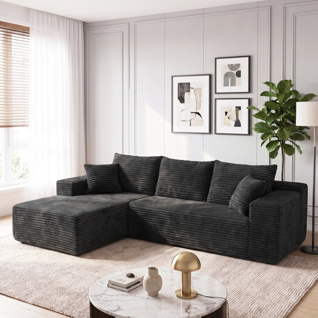 Modular L-Shaped Sectional Sofa Dark Grey Corduroy Couch with Deep Seat 237cm ARROWNIGHTSTAND