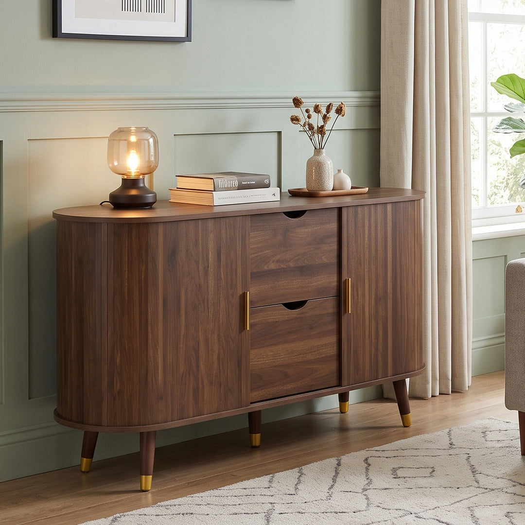 Vintage Walnut Sideboard with 2 Sliding Doors & 2 Drawers 140cm WOODCART