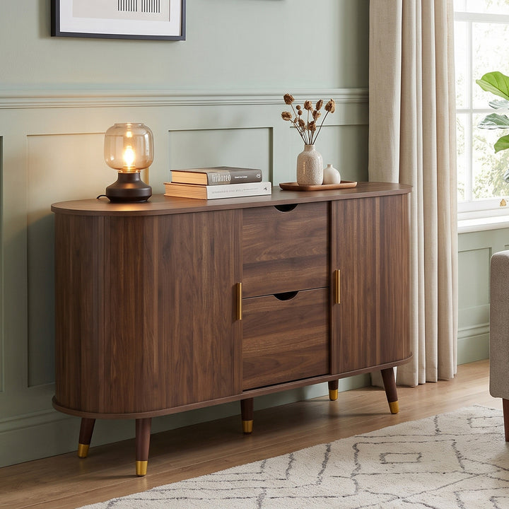 Vintage Walnut Sideboard with 2 Sliding Doors & 2 Drawers 140cm WOODCART