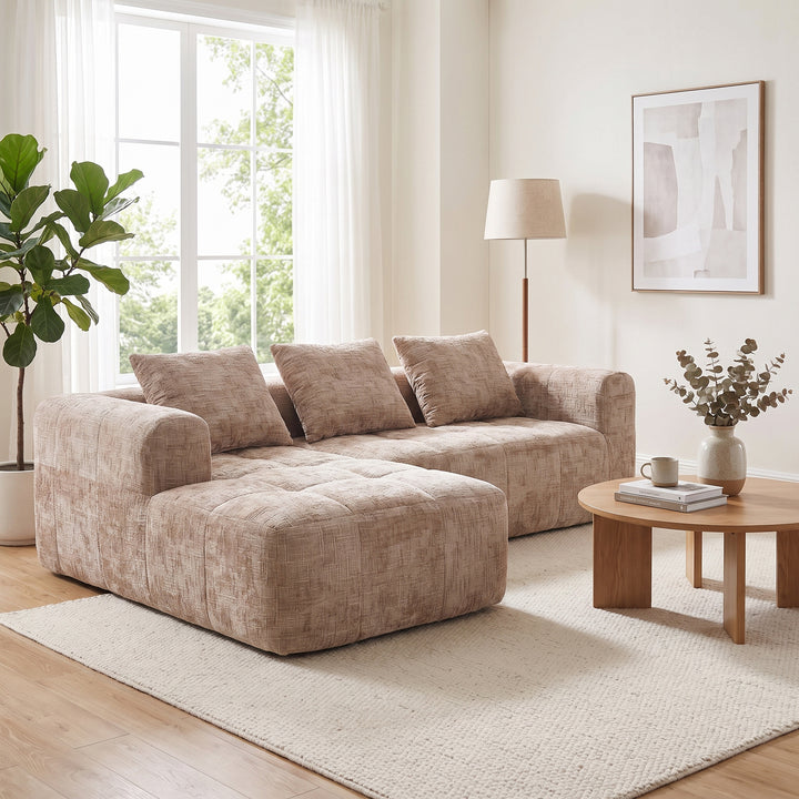 Modular Sectional 3-Seater Corner L-shape Sofa Khaki Chenille 250cm WOOLCORNER