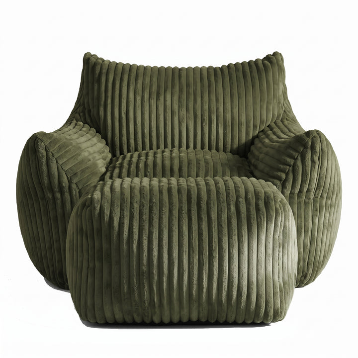 Green corduroy bean bag chair with footstool, comfy lounge seat QUADTHROW