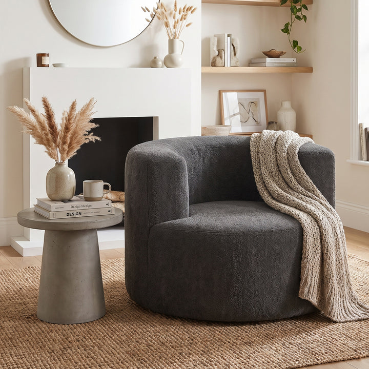 Single Grey Velvet Accent Chair with Curved Back, Compact Lounge Chair ARROWSOFA