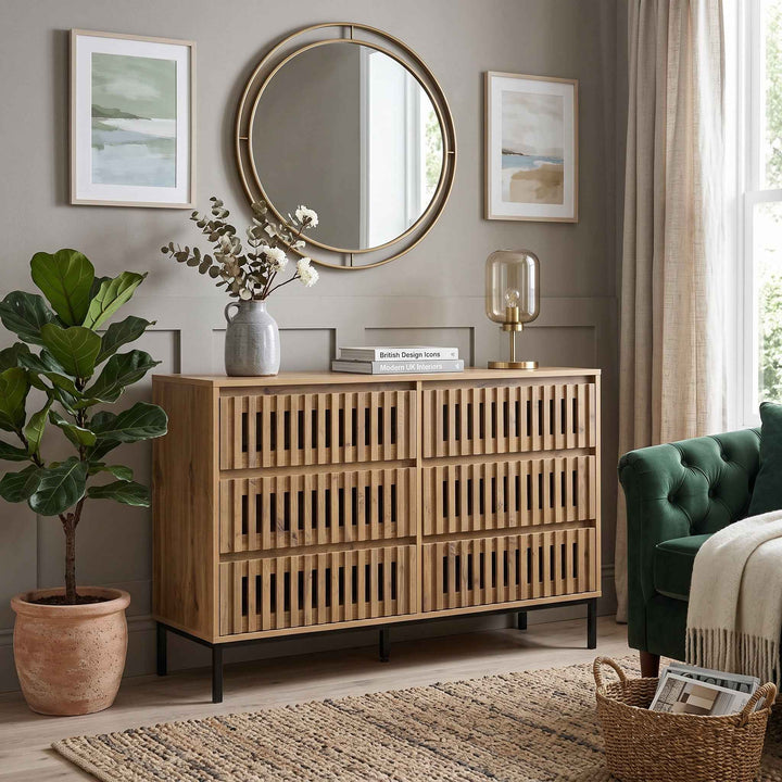 6-drawer wooden sideboard dresser with slatted design 120x40x81cm QUADTABLE