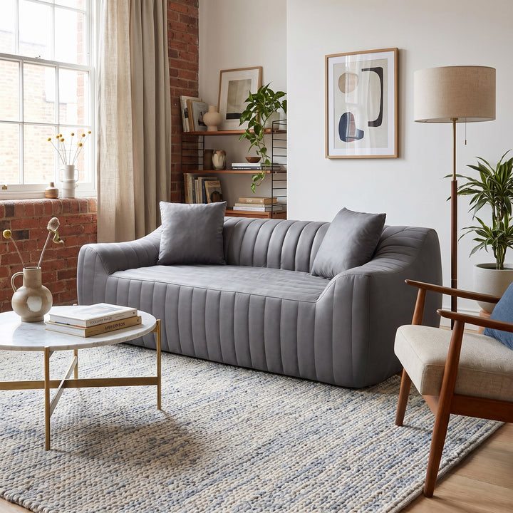 2-Seater Sofa in Grey Tech Cloth with 2 Cushions 185cm WICKERRUG