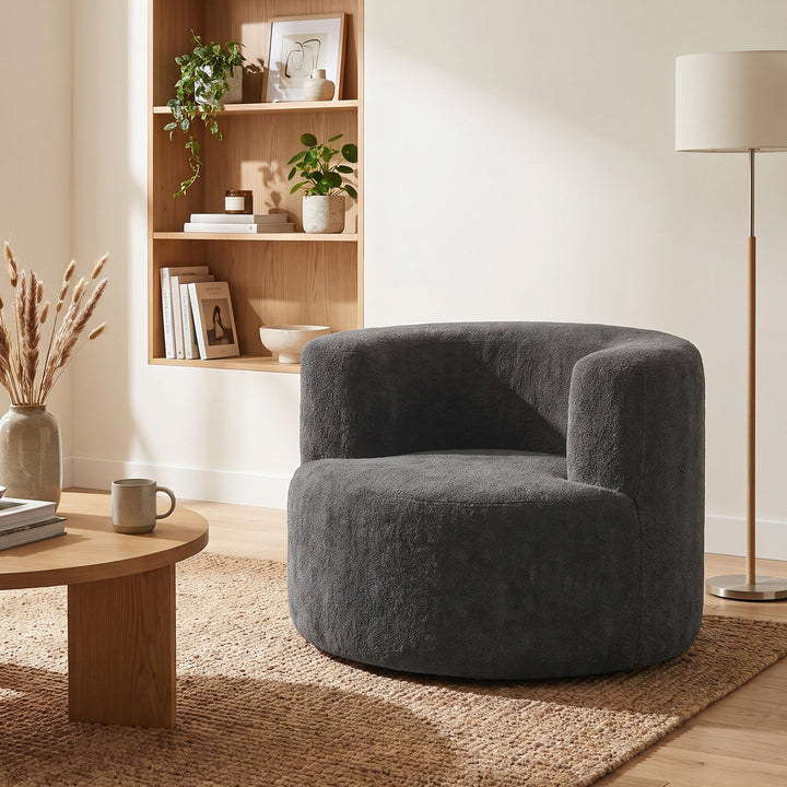 Single Grey Velvet Accent Chair with Curved Back, Compact Lounge Chair ARROWSOFA