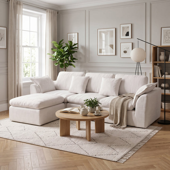 Modular 3-Seater Sectional Sofa Off-White Chenille with Movable Ottoman 246cm ARROWCREDENZA