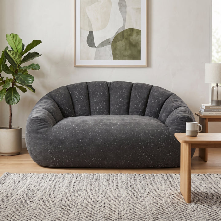 2-seater bean bag sofa plush fleece, grey lounge chair RACKGLASS