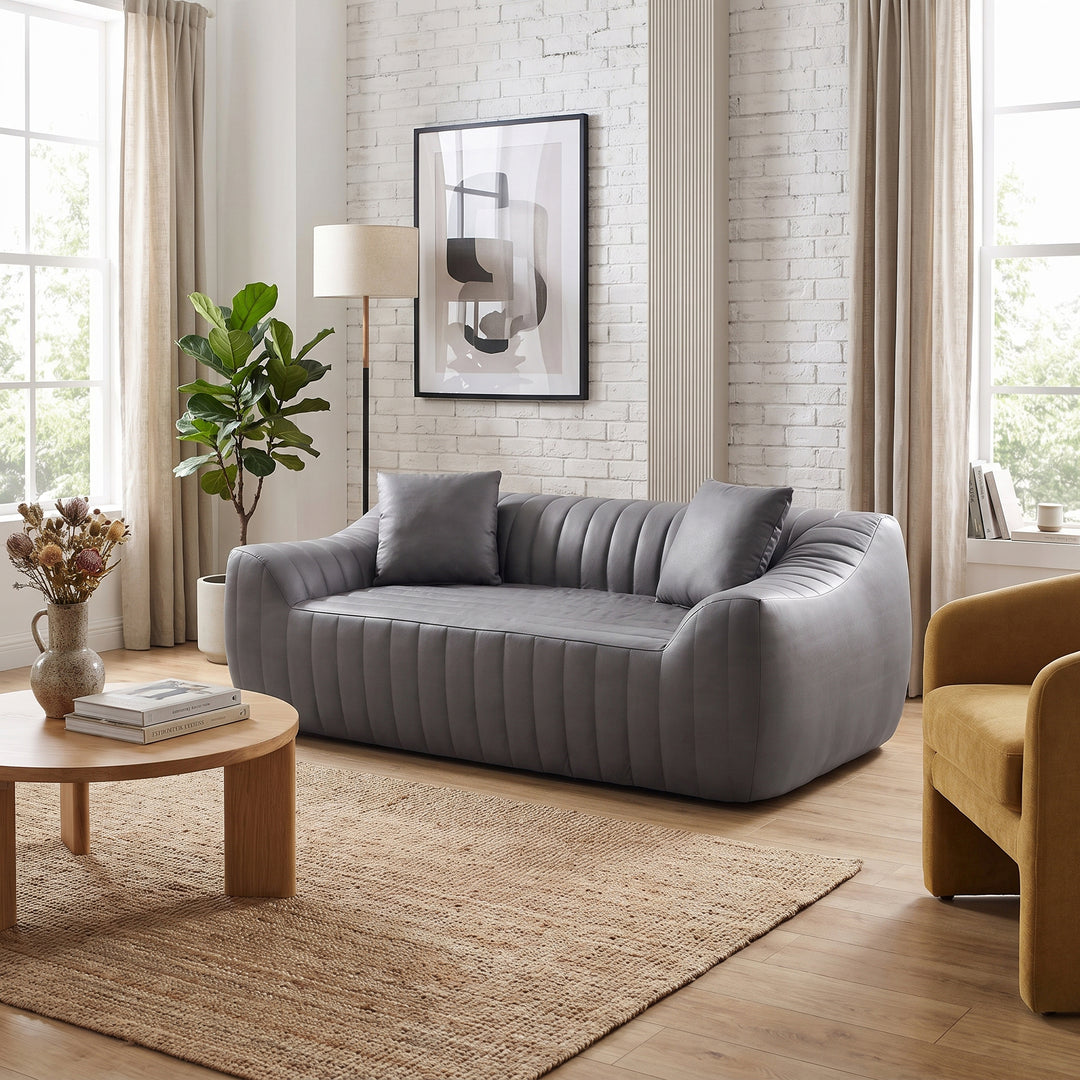 2-Seater Sofa in Grey Tech Cloth with 2 Cushions 185cm WICKERRUG