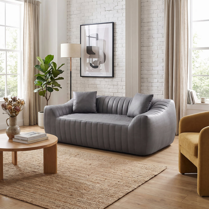 2-Seater Sofa in Grey Tech Cloth with 2 Cushions 185cm WICKERRUG