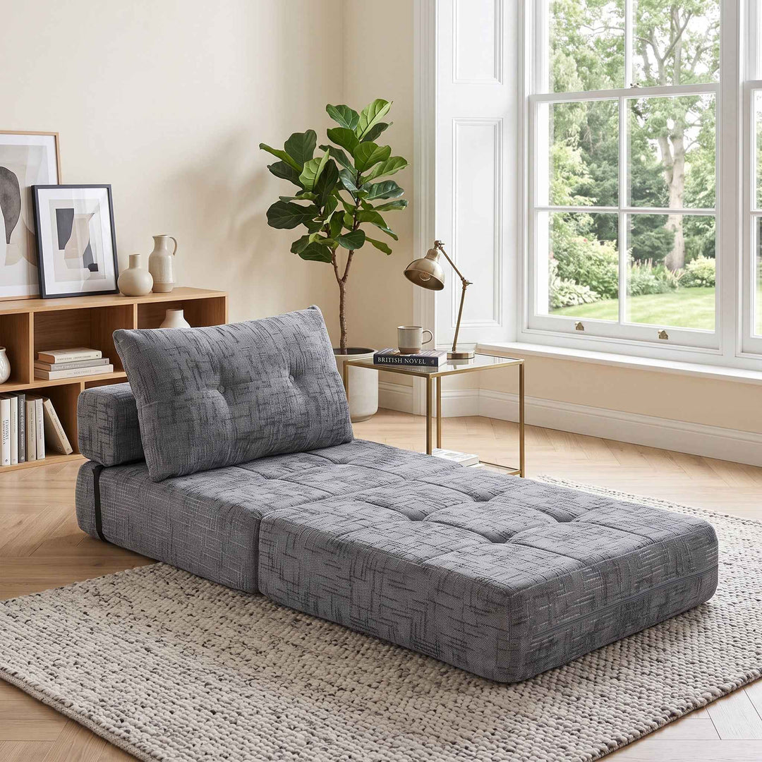 Foldable convertible floor sofa bed 2-in-1, grey RACKPLASTIC