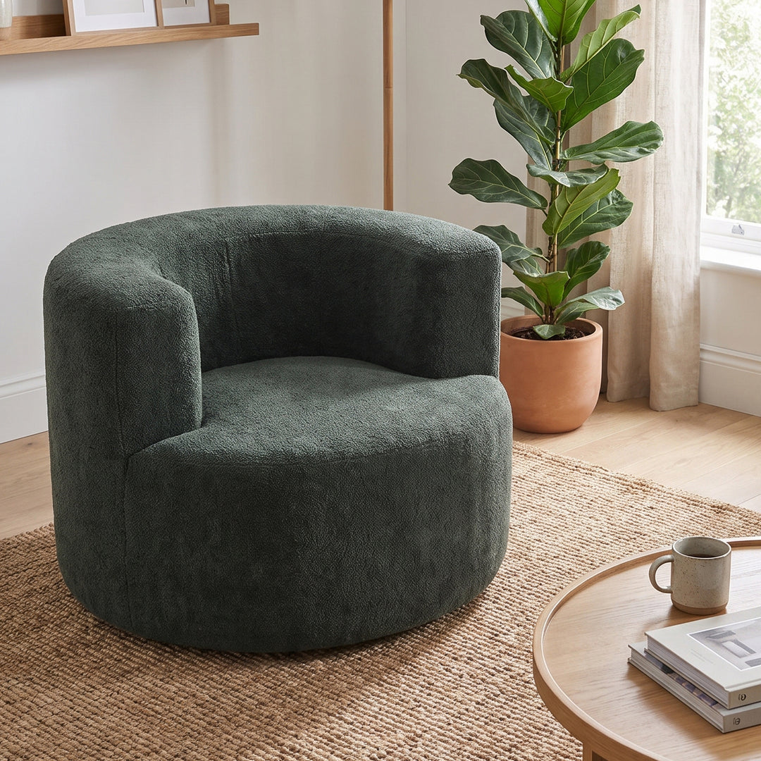 Single Green Velvet Accent Chair with Curved Back, Compact Lounge Chair ARROWSHELF