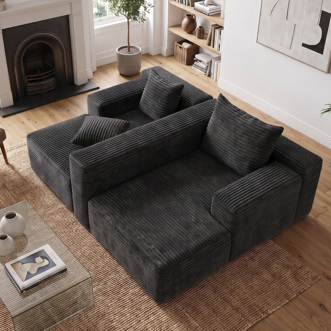 Modular L-Shaped Sectional Sofa Dark Grey Corduroy Couch with Deep Seat 237cm ARROWNIGHTSTAND