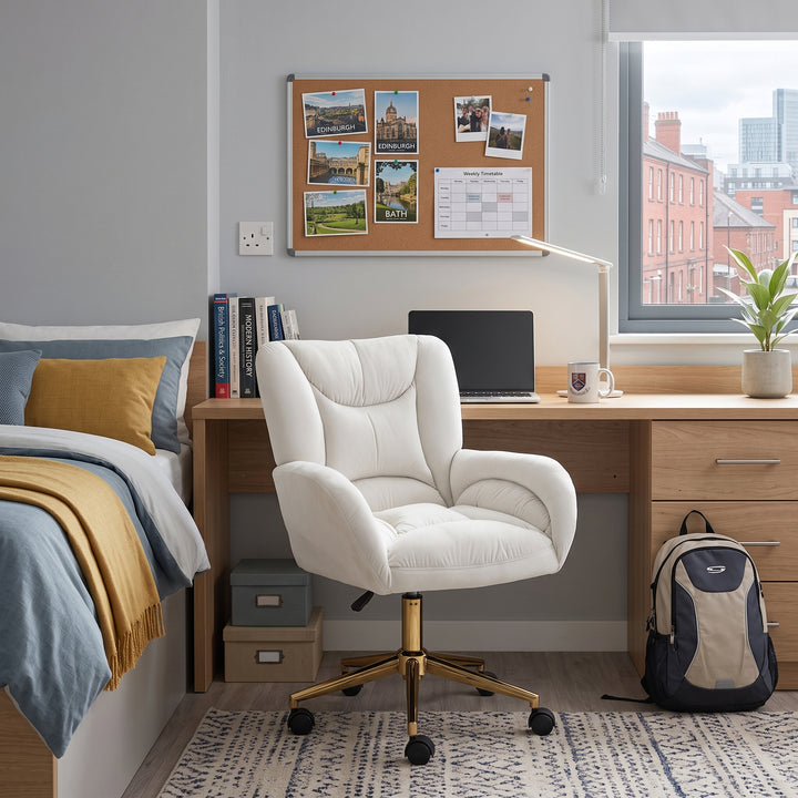 White ivory 360° swivel velvet high back office chair SHAHMIS IVORY UK