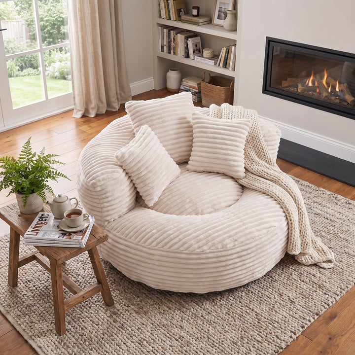 Large bean bag chair with 3 pillows, corduroy armchair, beige RACKZONE