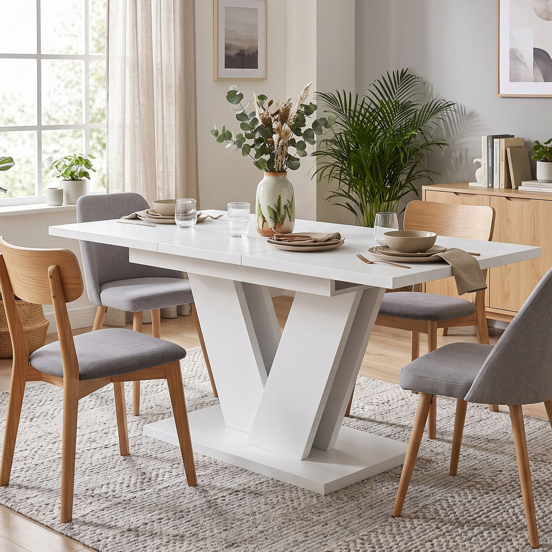 White Extendable Dining Table with V-Shaped Metal Legs 120–160x80cm WOODPLUS